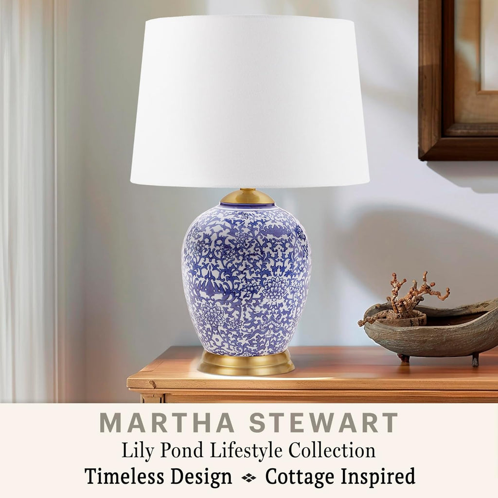 MARTHA STEWART Mystique Table Lamp Ceramic Urn Nightstand Lamp Blue 22.5" H L335404