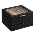 SONGMICS Jewelry Box with Glass Lid, 4-Layer Jewelry Organizer, 3 Drawers, for Big and Small Jewelry, Jewelry Storage, Modern Style, 8 x 9.1 x 6.5 Inches, Dove Gray and Gold Color UJBC173G01