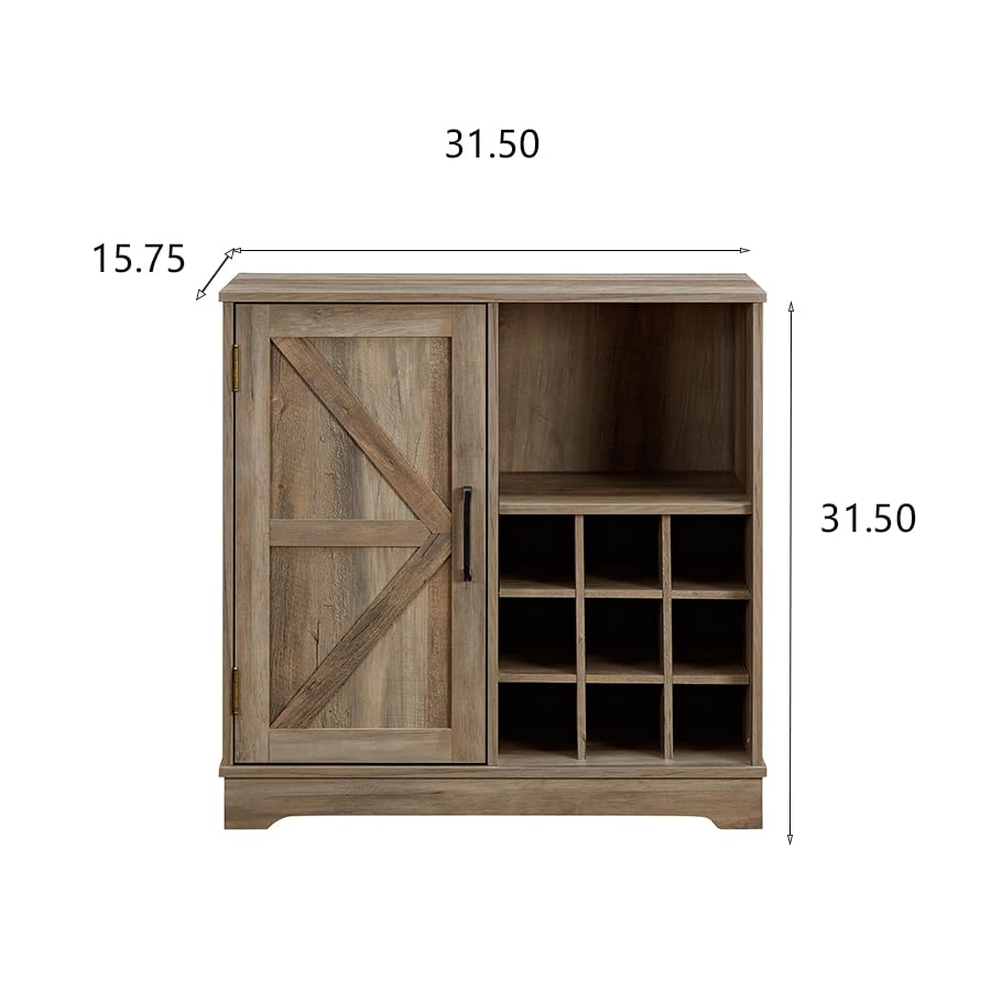 Farmhouse Coffee Bar Cabinet with Sliding Barn Door, Gray Wash O551