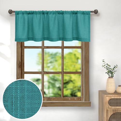 Natural Linen Window Valance for Kitchen 3 Inch Rod Pocket Semi Sheer Light Filtering Boho Rustic Farmhouse Cream Valance Curtain Topper for Bedroom Living Room Dining Bathroom 18 Inch Length Ivory