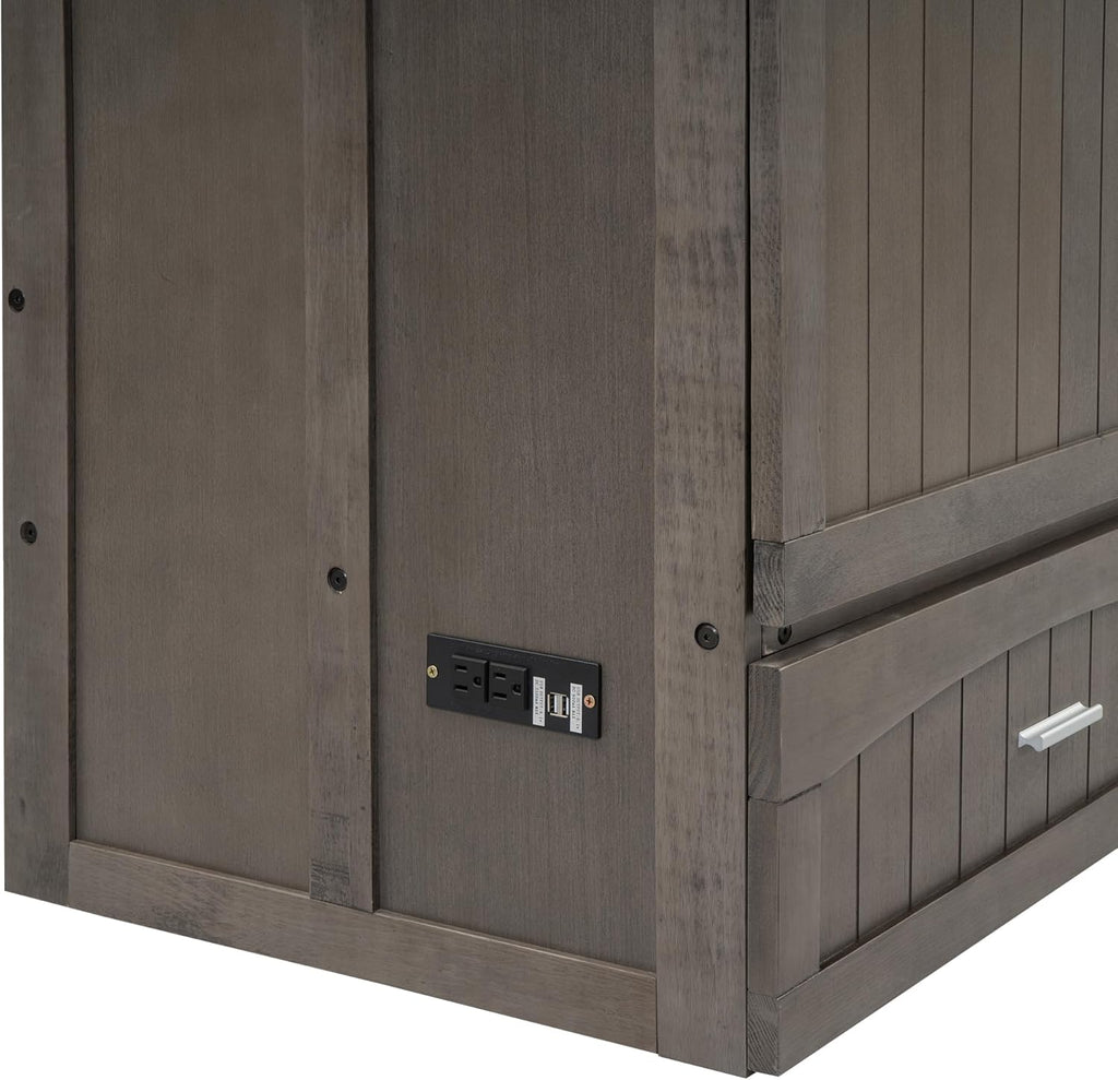 Queen Murphy Bed Cabinet with Drawer and Charging Station, 63" Foldable for Small Space K243510