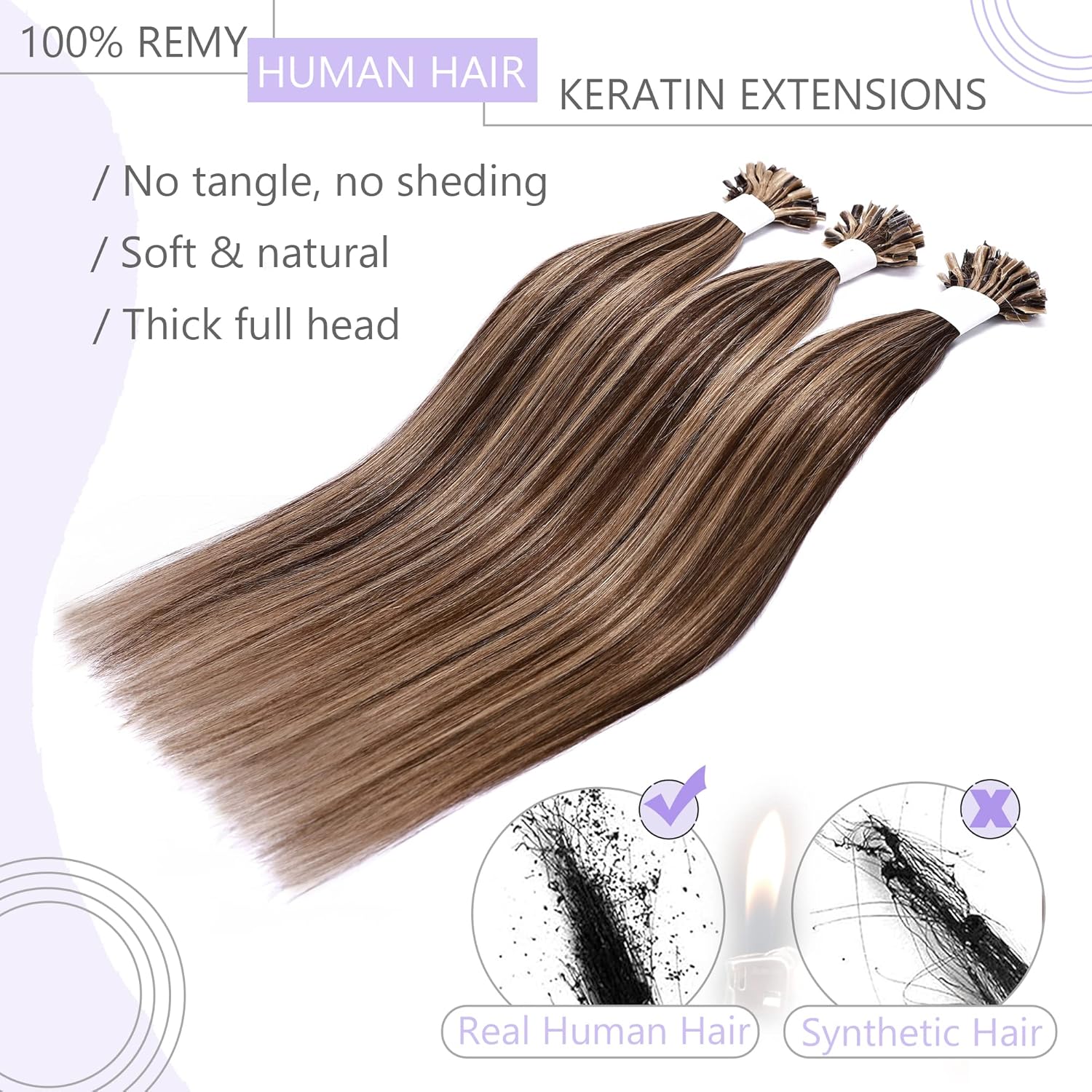 SEGO U Tip Hair Extensions Real Human Hair Keratin Fusion 18 Inch Medium Brown & Dark Blonde H40383