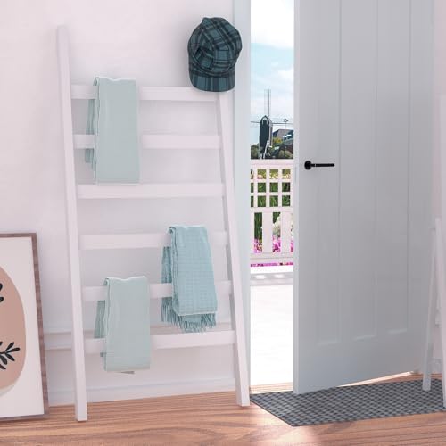 White 6-Tier Bamboo Blanket Ladder Rack P619974