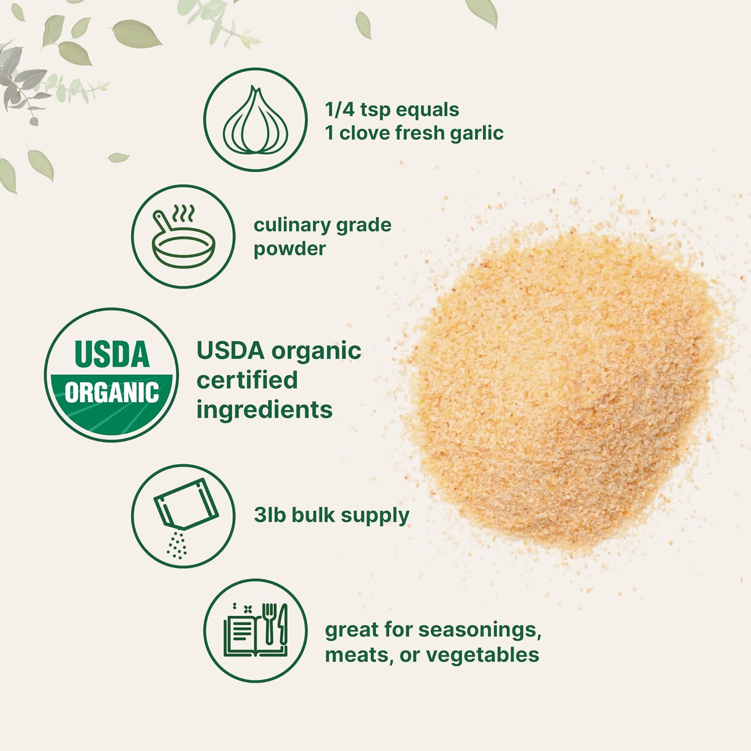 Organic Garlic Powder, 3lbs, Culinary Grade, Non-GMO S843