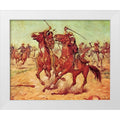 Shreyvogel, Charles 18x15 White Modern Wood Framed Museum Art Print Titled - The Duel - Tomahawk and Sabre