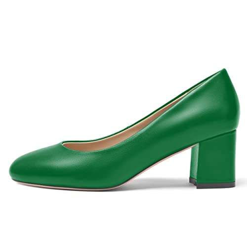 Women’s Matte Leather Slip On Chunky Low Heel Pumps E80602