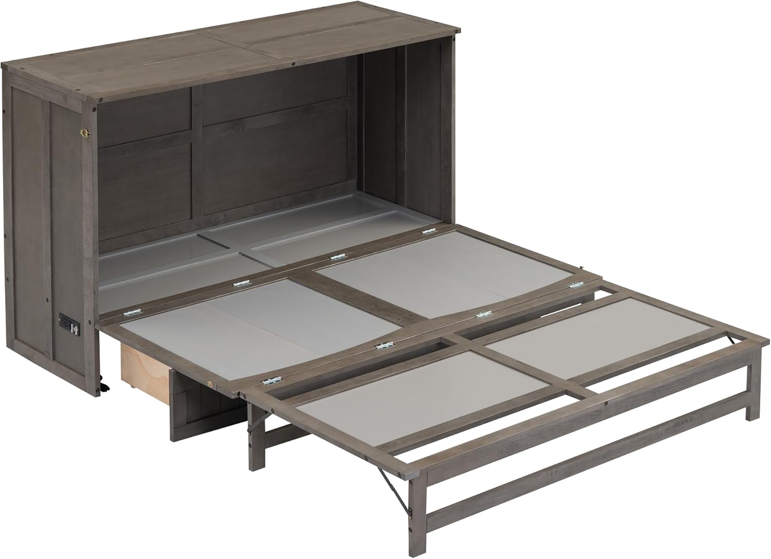 Queen Murphy Bed Cabinet with Drawer and Charging Station, 63" Foldable for Small Space K243510