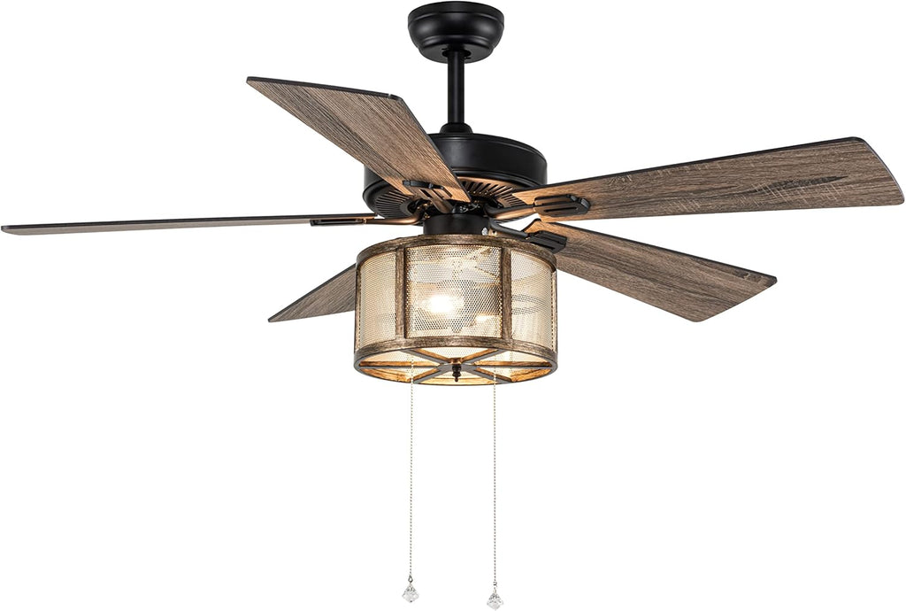 52" Farmhouse Ceiling Fan with Lights and Remote, Matte Black B733