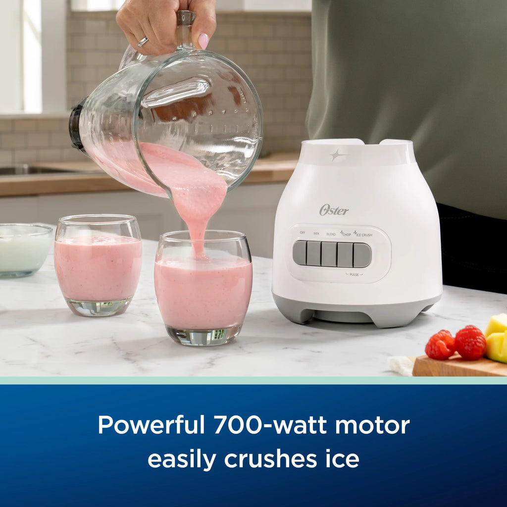 Oster 6-Cup Glass Jar Blender with Food Chopper and Ice Crush, White J931587