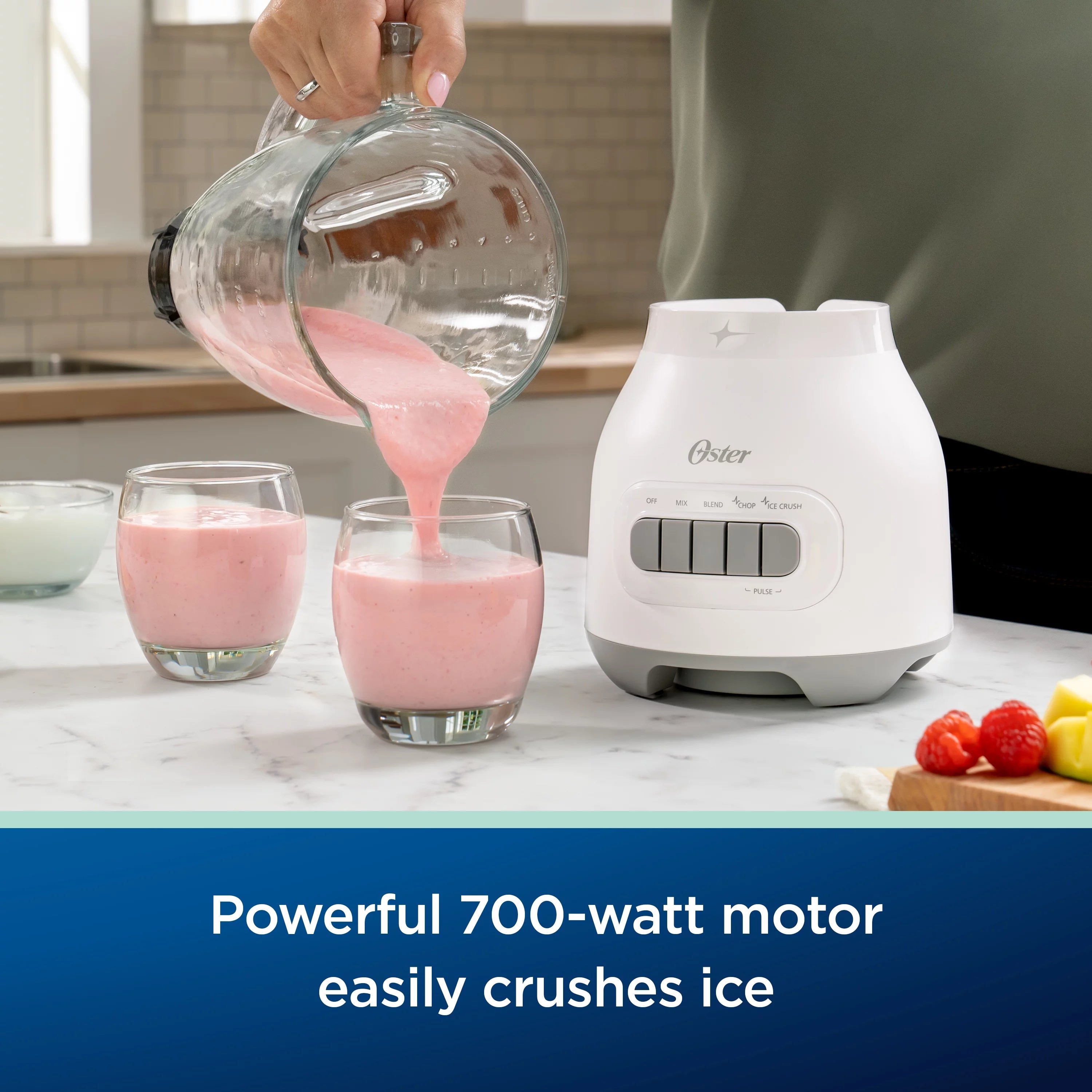 Oster 6-Cup Glass Jar Blender with Food Chopper and Ice Crush, White J931587