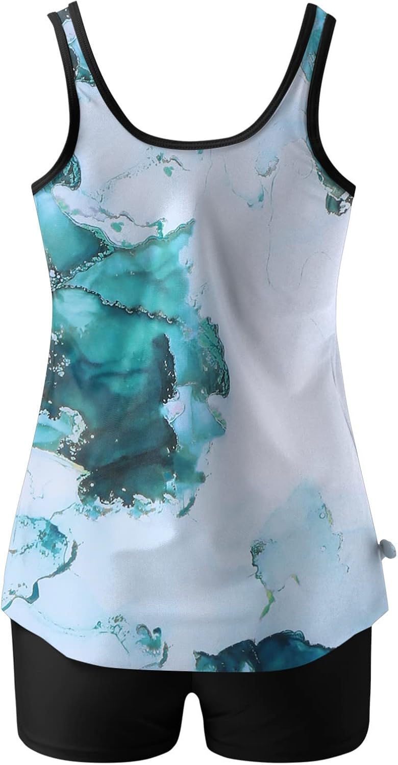 Ladies Tankini Swimsuits with Shorts for Older Women Green U3084