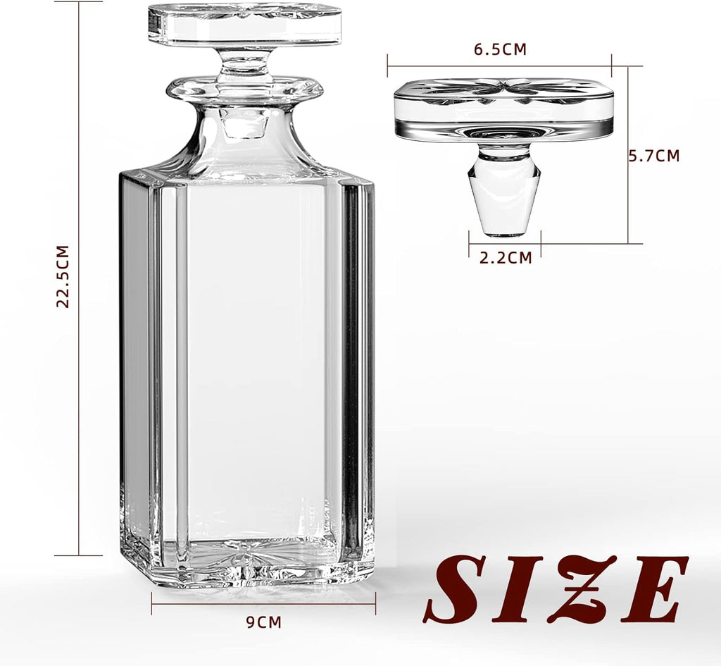 Glass Decanter with Airtight Geometric Stopper, Italian Lead-Free Glass, 25.97 oz G63180