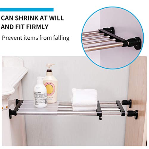 Hershii Expandable Closet Tension Shelf Rod Adjustable Metal Storage Rack, Black A674