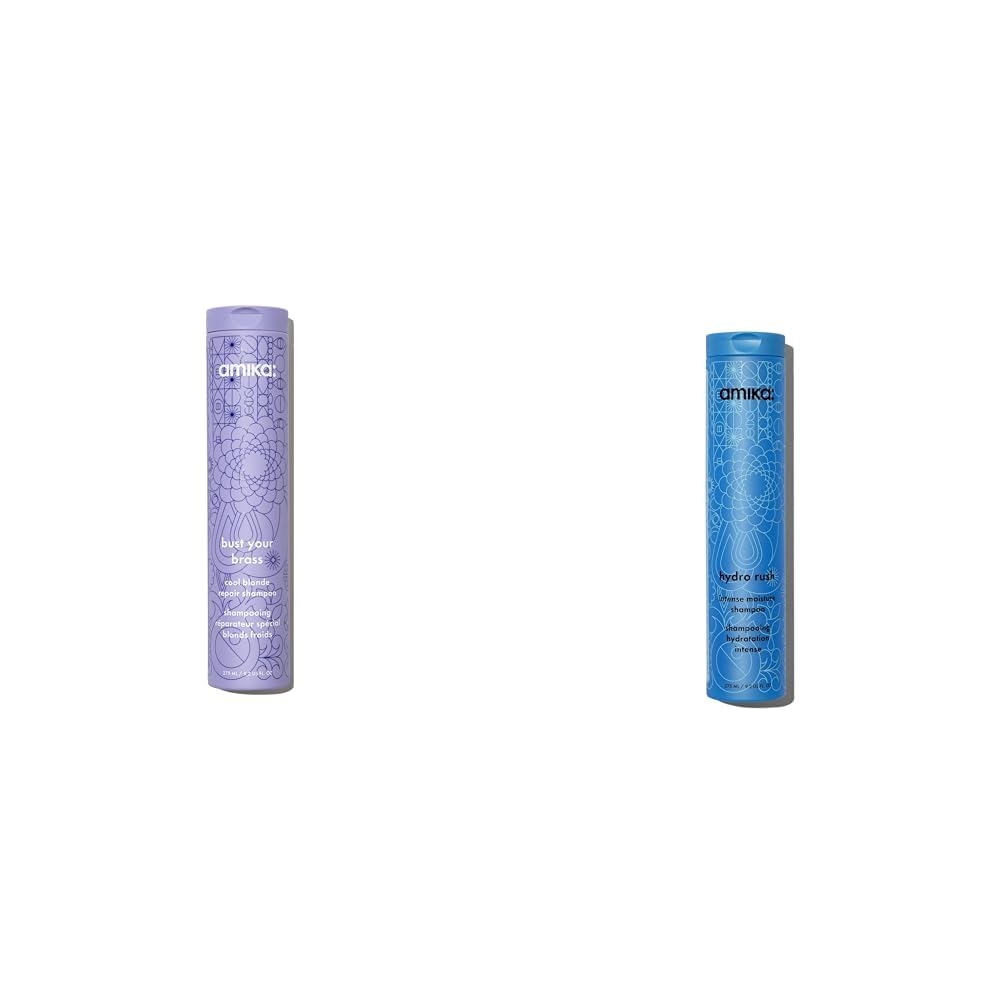 Amika bust your brass repair and hydro rush moisture shampoos, 275ml