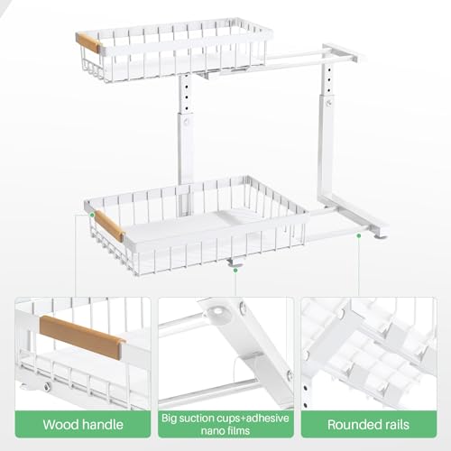 Under Sink Organizer 2 Pack, 2 Tier Metal Slide Out Shelf for Kitchen Bathroom Z6321