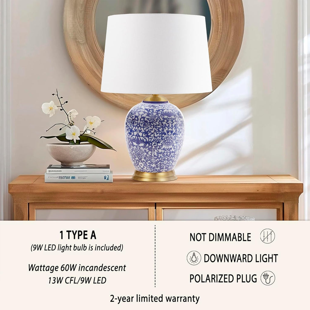MARTHA STEWART Mystique Table Lamp Ceramic Urn Nightstand Lamp Blue 22.5" H L335404