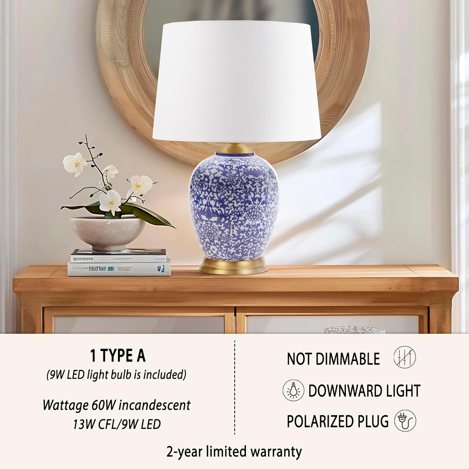 MARTHA STEWART Mystique Table Lamp Ceramic Urn Nightstand Lamp Blue 22.5" H L335404