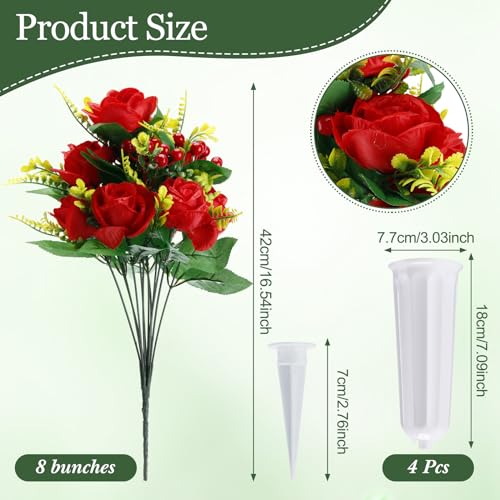 4 Sets Artificial Cemetery Flowers with Grave Vase for Memorial Day X727
