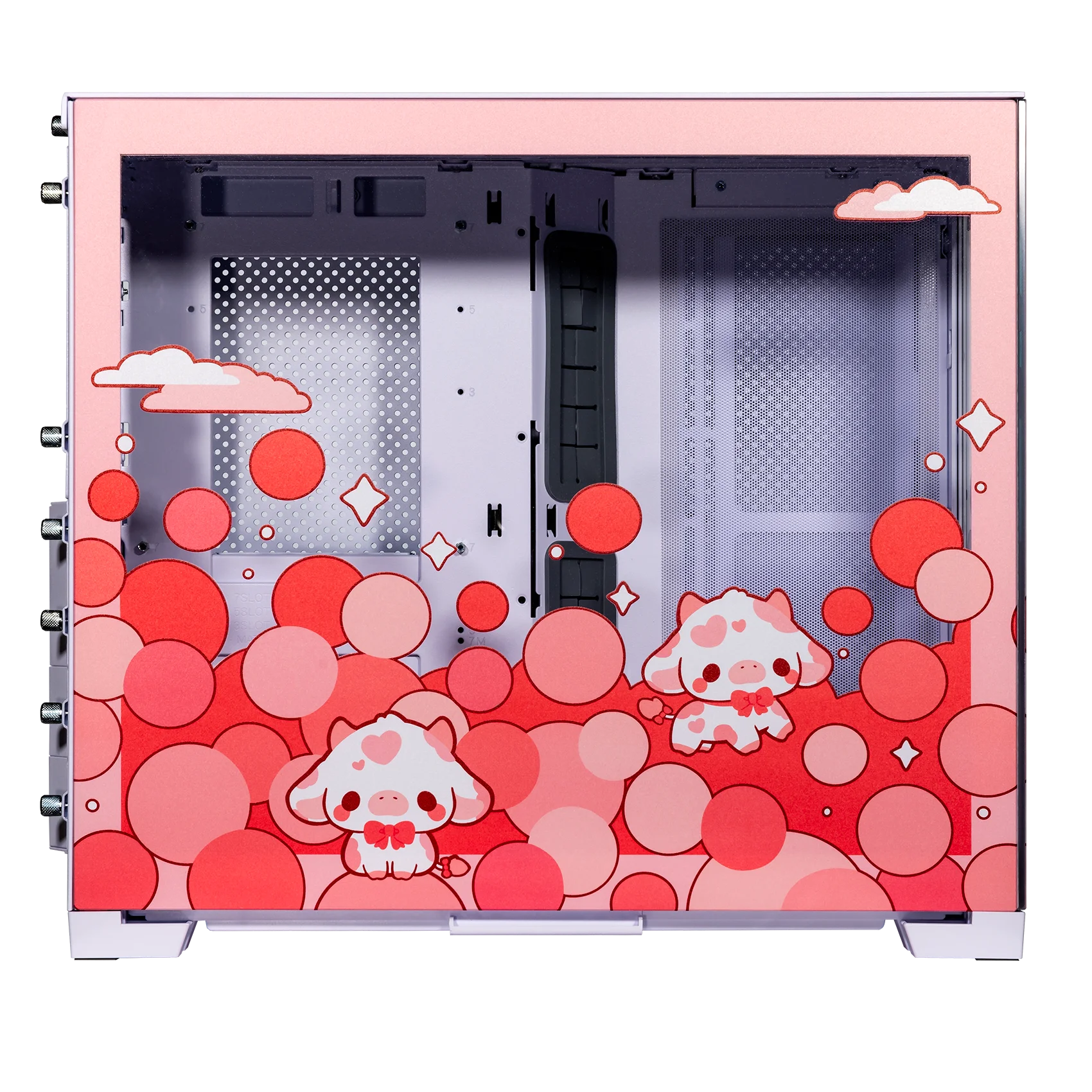 Velztorm Bubble Cow Custom Art Aluminum Tempered Glass O11 Dynamic Mini Rose Pink Gaming Computer Case D216277