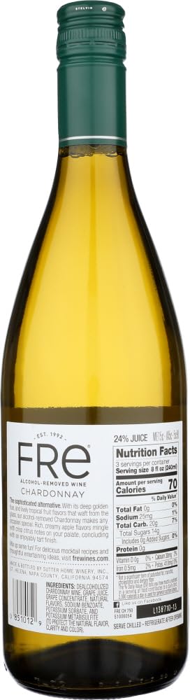 Sutter Home FRE Chardonnay Non-Alcoholic 750ml 2 pack H791