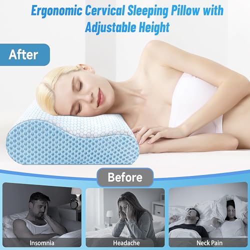 Ergonomic Memory Foam Neck Pillow for Sleeping and Neck Pain Relief, Blue M6774
