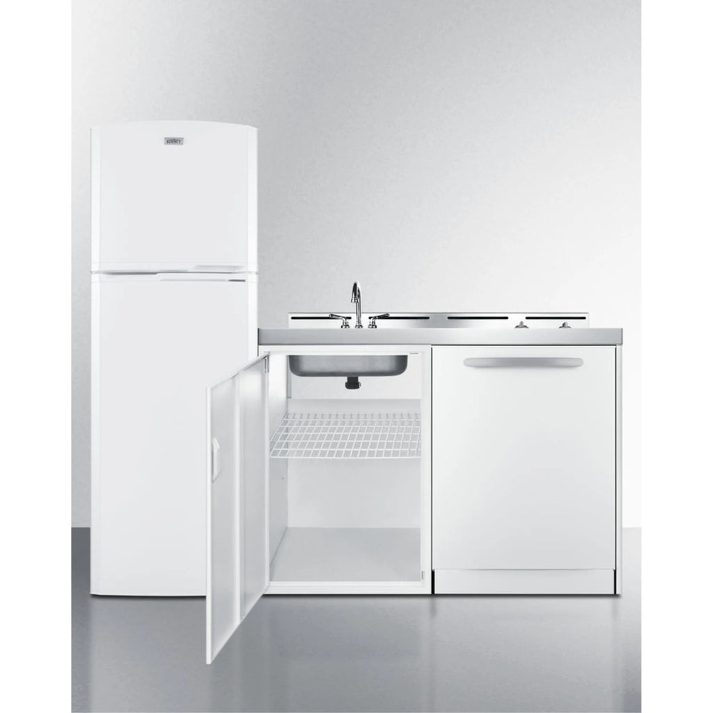 All-in-one kitchenette with full-size fridge, dishwasher, sink, and 2-burner cooktop N140