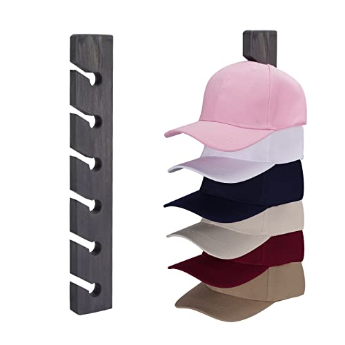 Hat Rack for Wall Baseball Cap Organizer Hanger (2 Pack) Modern Wooden Hat Holder Wall-Mounted Caps Display for Closet Door Bedroom Entryroom Laundry (Brown) …