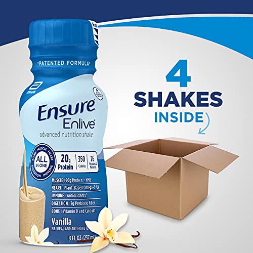 Ensure Enlive Meal Replacement Shake, Vanilla, 20g Protein, 8 Fl Oz (Pack of 4) N21226