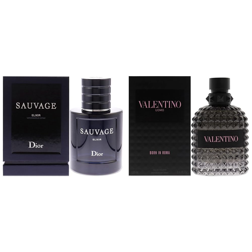 Dior Christian Sauvage Elixir Men EDC Spray 2 oz & Valentino Uomo Born In Roma EDT Spray Men 3.4 oz