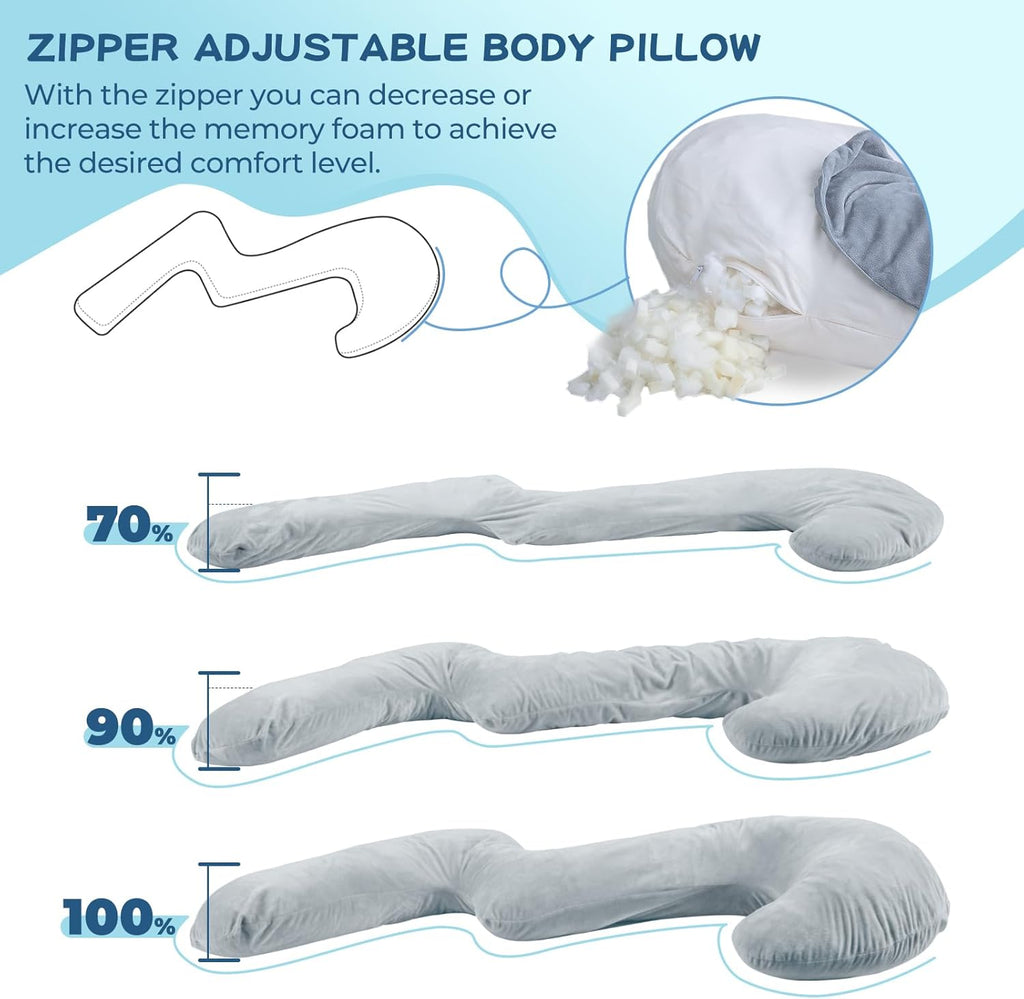 SAHEYER Swan Body Pillow for Adults, Adjustable Shredded Memory Foam, Grey F53604