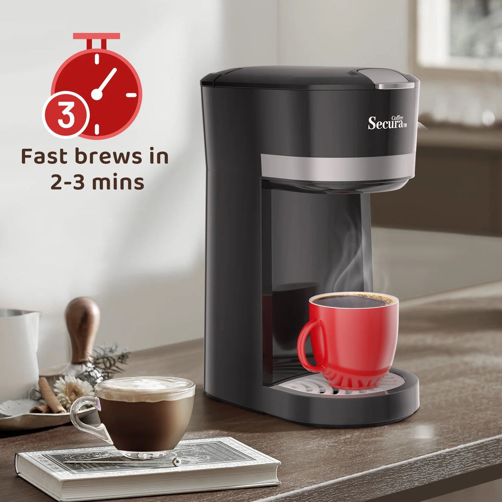 Secura Single Serve Coffee Maker for K Cup with Ground Coffee Basket, 12 Oz, Stainless Steel C9149