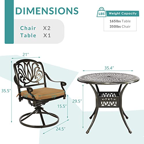 MEETWARM 3-Piece Outdoor Patio Dining Set with Swivel Rocker Chairs and Round Table Q934306