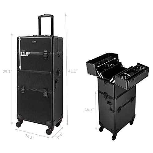 Rolling Makeup Train Case with Removable Wheels, Black D763