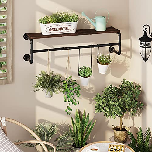 GREENSTELL Wall Mounted Clothes Rack with Top Shelf, 45.5in Industrial Pipe Garment Rack M889