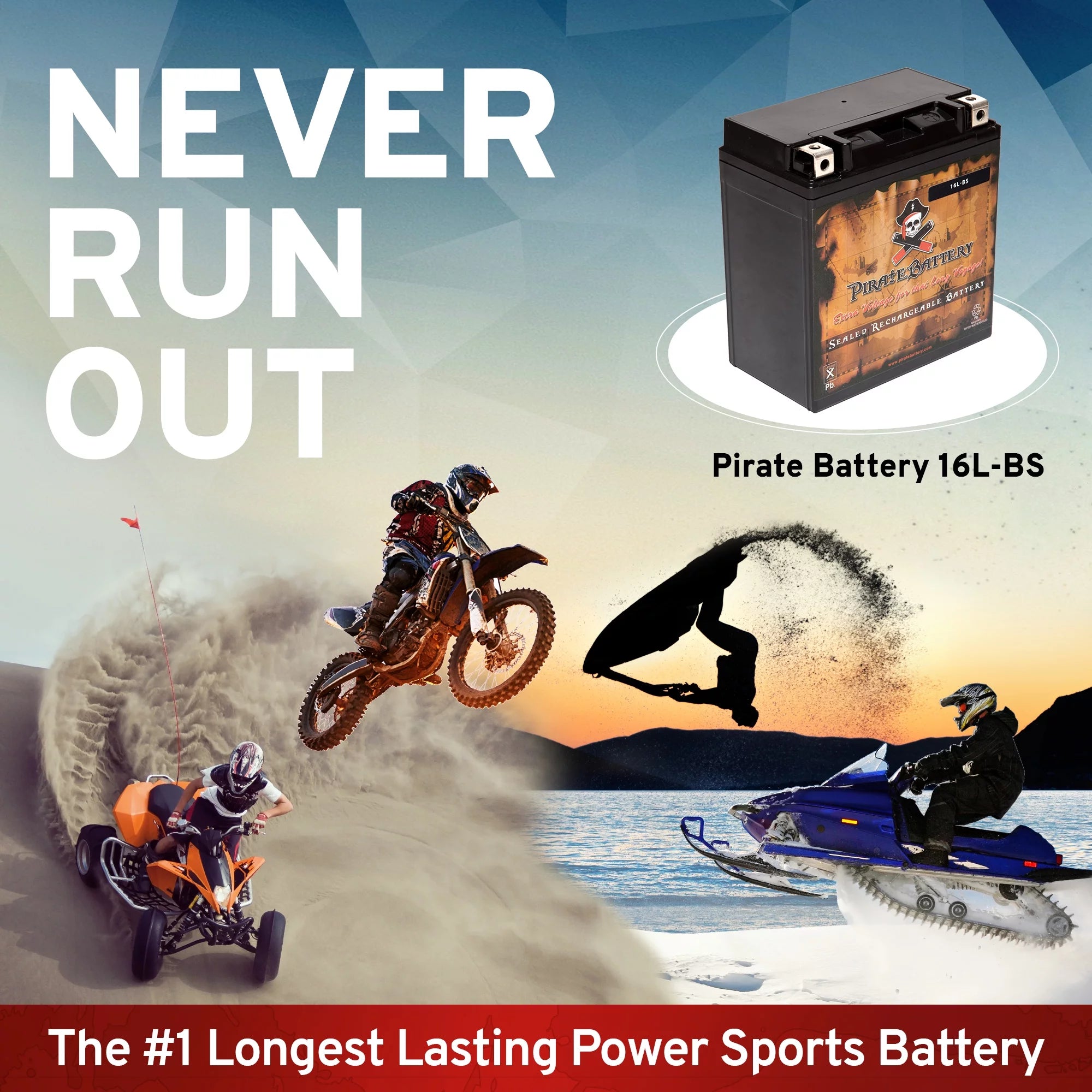 Pirate Battery YTX16L-BS ATV Battery for Kawasaki 300cc KLF300-B Bayou 1993 B470