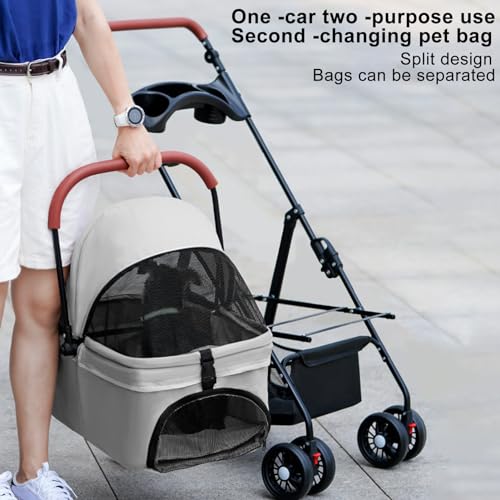 4 Wheels Pet Stroller for Small Dogs and Cats with Cup Holder & Removable Liner W1890