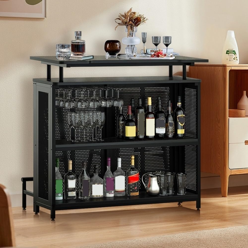 Industrial Liquor Bar Table with Stemware Rack Y305387