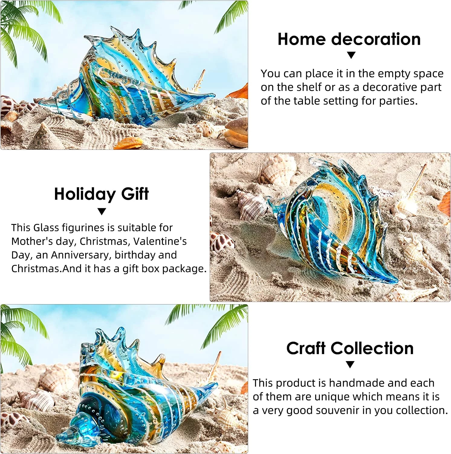 Hand Blown Glass Conch Figurine Sea Animal Ornament K3783