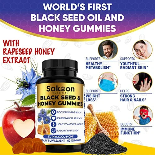 Sakoon Black Seed Oil & Honey Gummies with Thymoquinone, 60 Count R891513