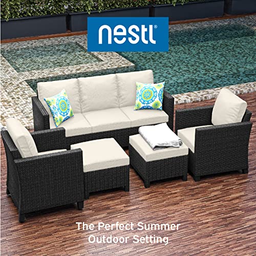 Nestl Patio Furniture Set 5 Piece Brown Wicker with Beige Cushions L68005