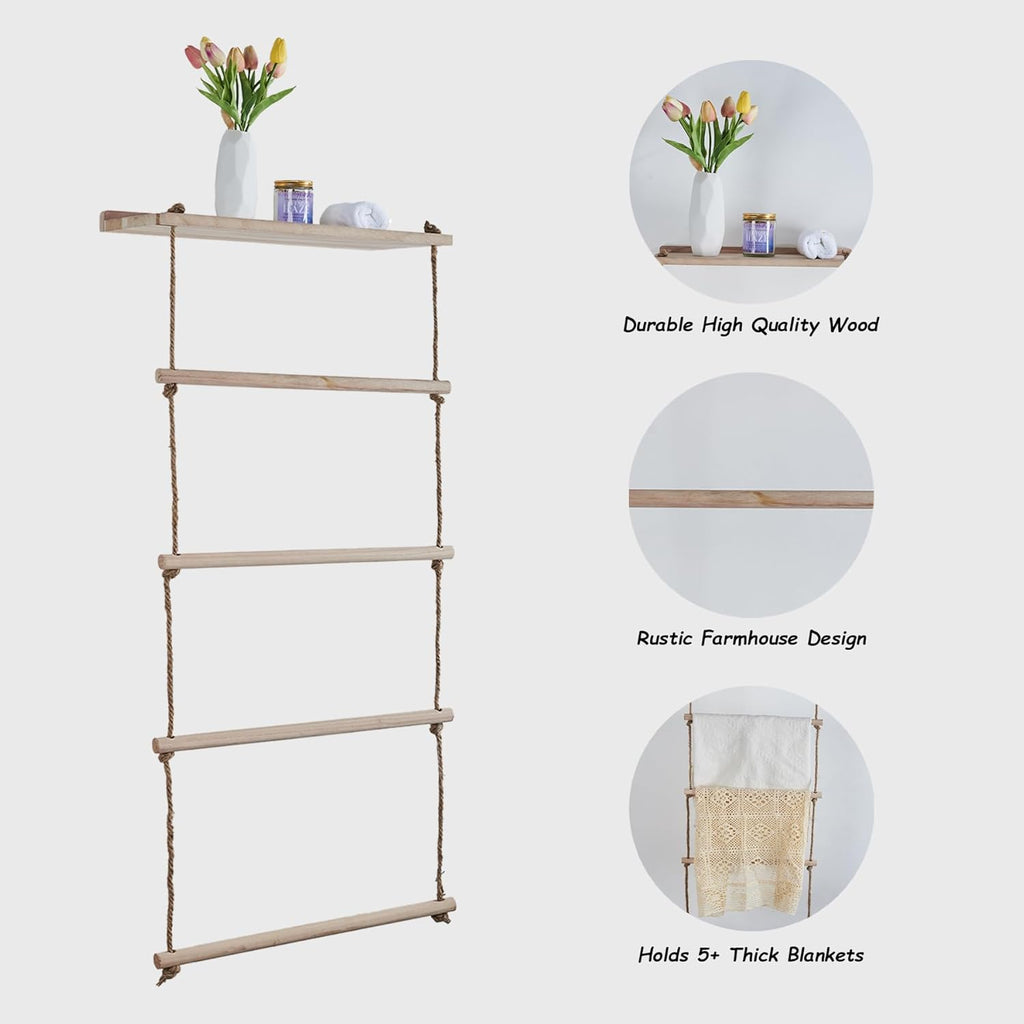 Wooden Blanket Ladder for Living Room, Bedroom, and Bathroom Q1302