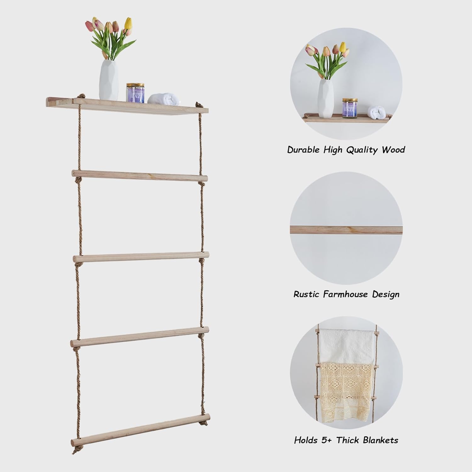 Wooden Blanket Ladder for Living Room, Bedroom, and Bathroom Q1302