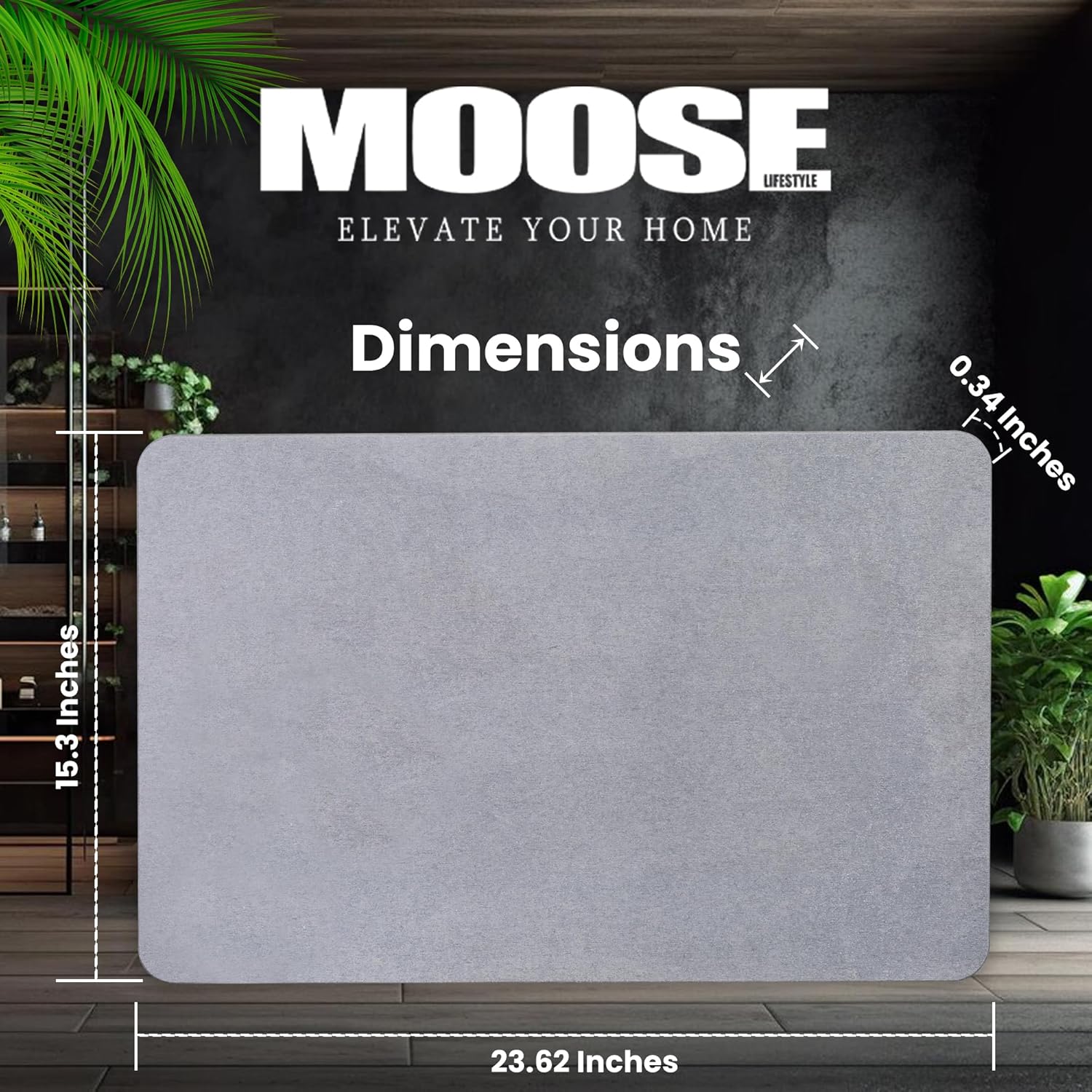 Diatomite Stone Bath Mat Non-Slip Fast Drying Gray 23.62 x 15.3 E800