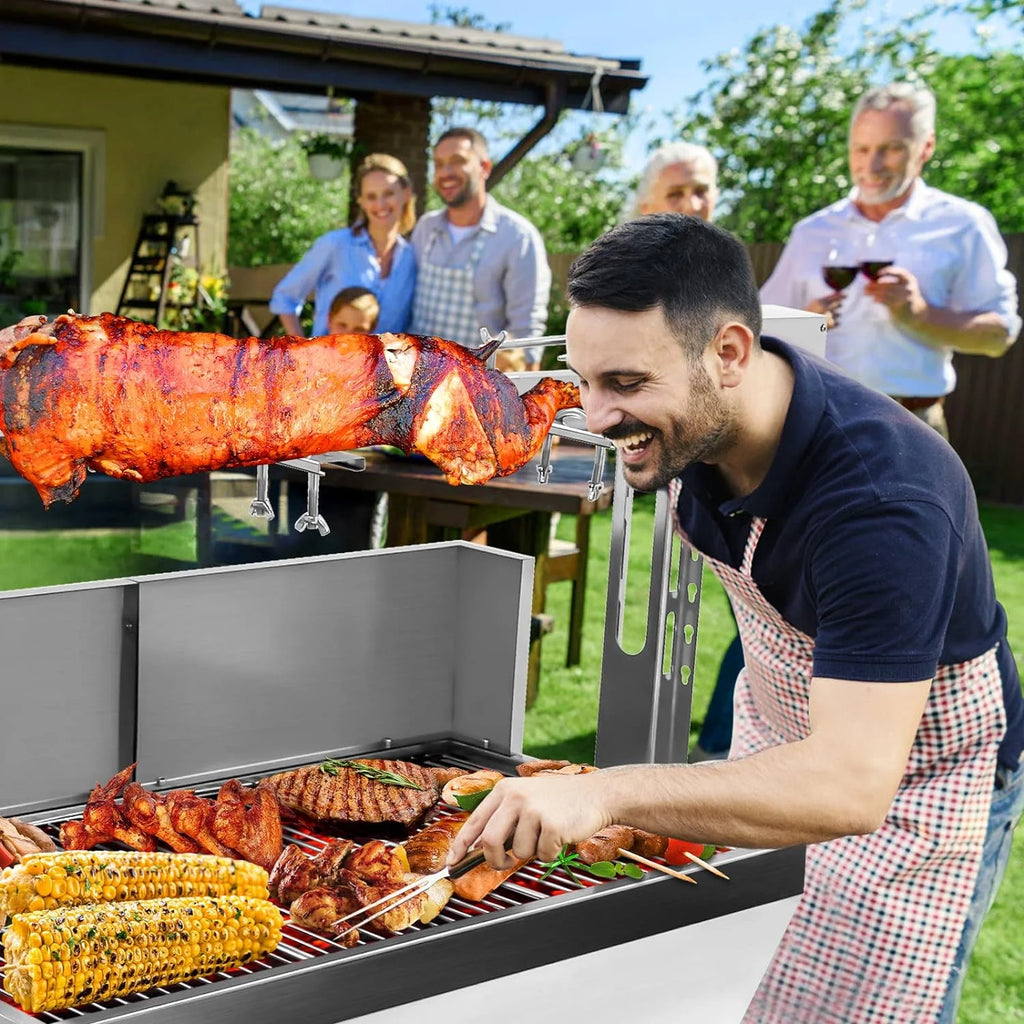 Stainless Steel Rotisserie Grill with Back Cover Guard, 25W Motor, 37'' Charcoal BBQ Z68024