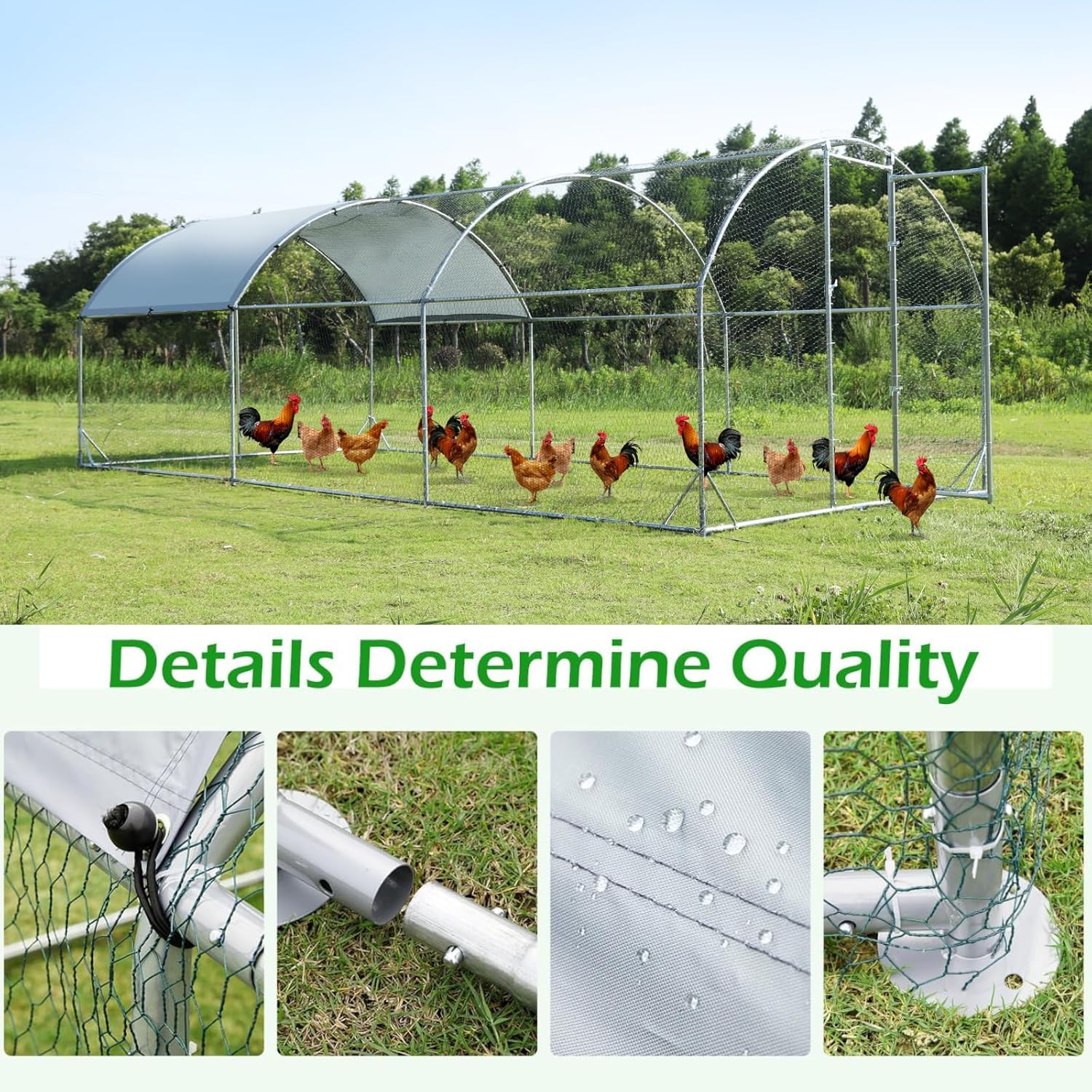 Large Metal Chicken Coop Walk-in Poultry Cage with Waterproof Cover P7504