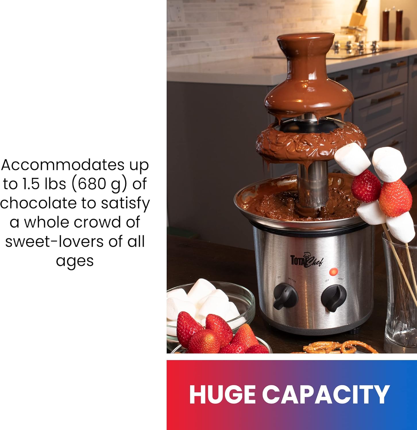 Total Chef 3-Tier Electric Chocolate Fondue Fountain Machine Stainless Steel X287756