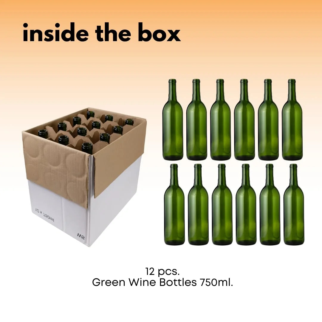 Green Wine Bottles 750ml, Pack of 12 H973