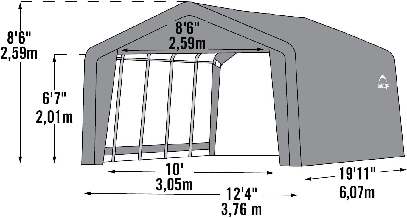 ShelterLogic Peak Style Garage-in-a-Box, Grey, 12 x 20 x 8 ft. X46934