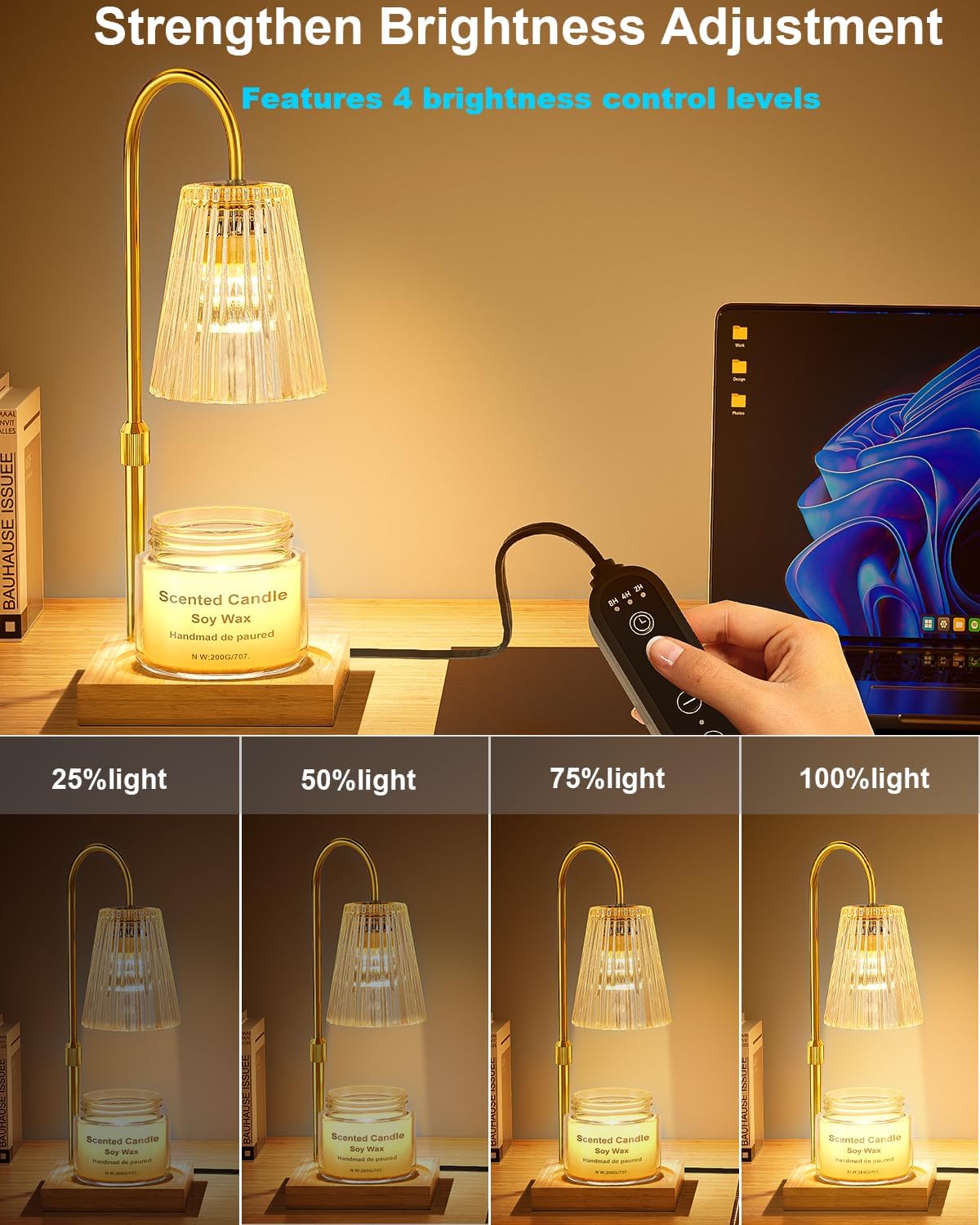 Candle Warmer Lamp with Timer, Dimmable, Adjustable Height, 2 Bulbs Included N209501