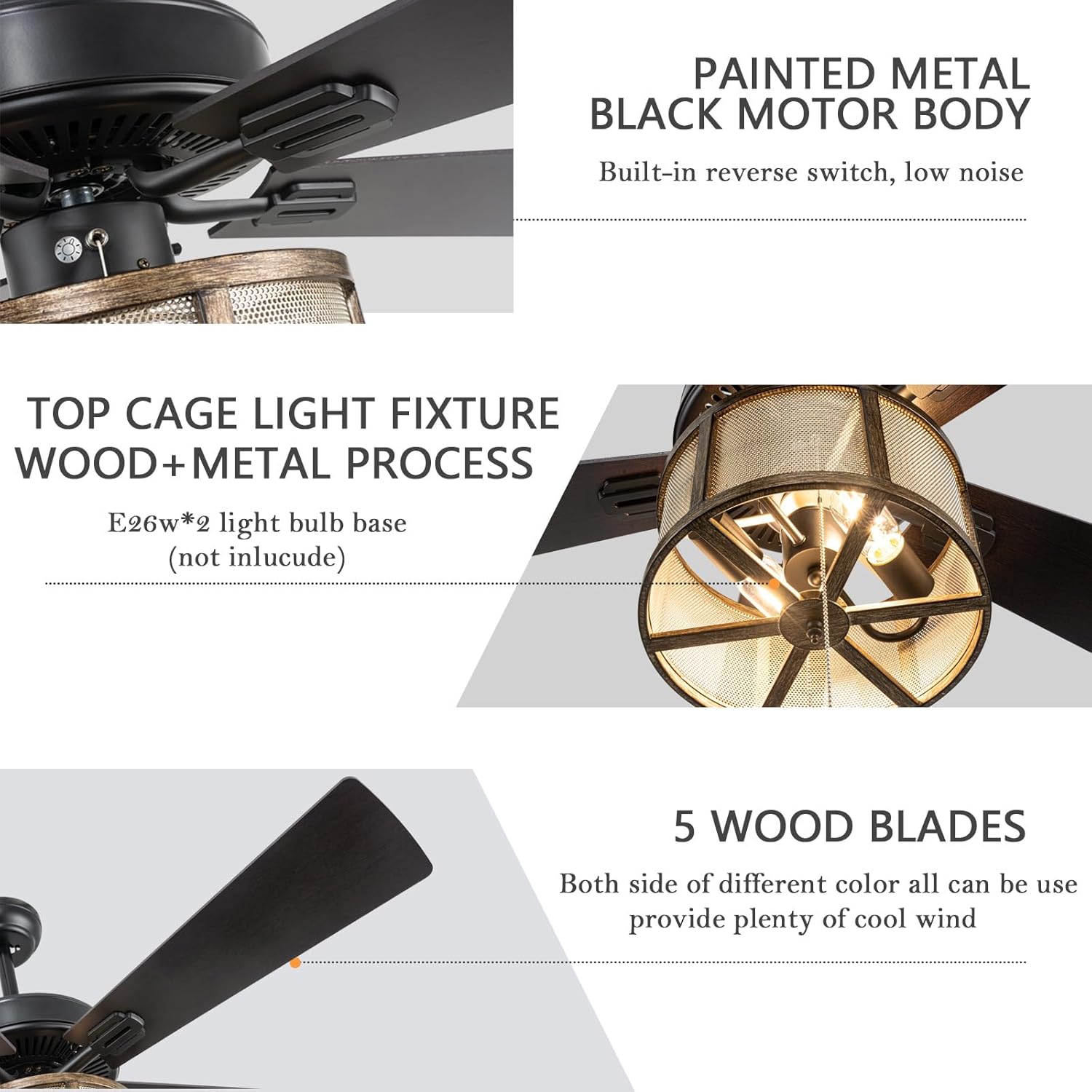 52" Farmhouse Ceiling Fan with Lights and Remote, Matte Black B733